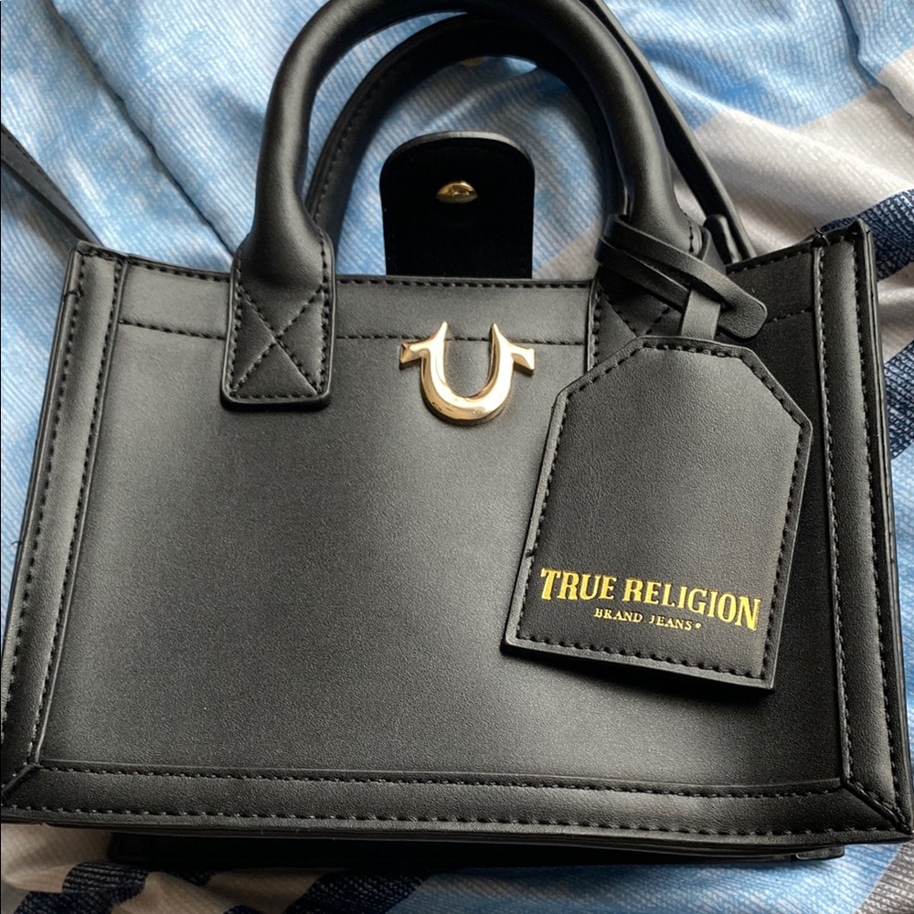 True Religion Black Mini Bag with Gold Accents